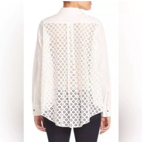 CINQ Á SEPT white crisp blouse with a crochet back M - Picture 1 of 11